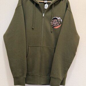 Santa Cruz Hoodie Wave Dot, Army Green Peach Zipper Hoodie NEW Unisex Medium